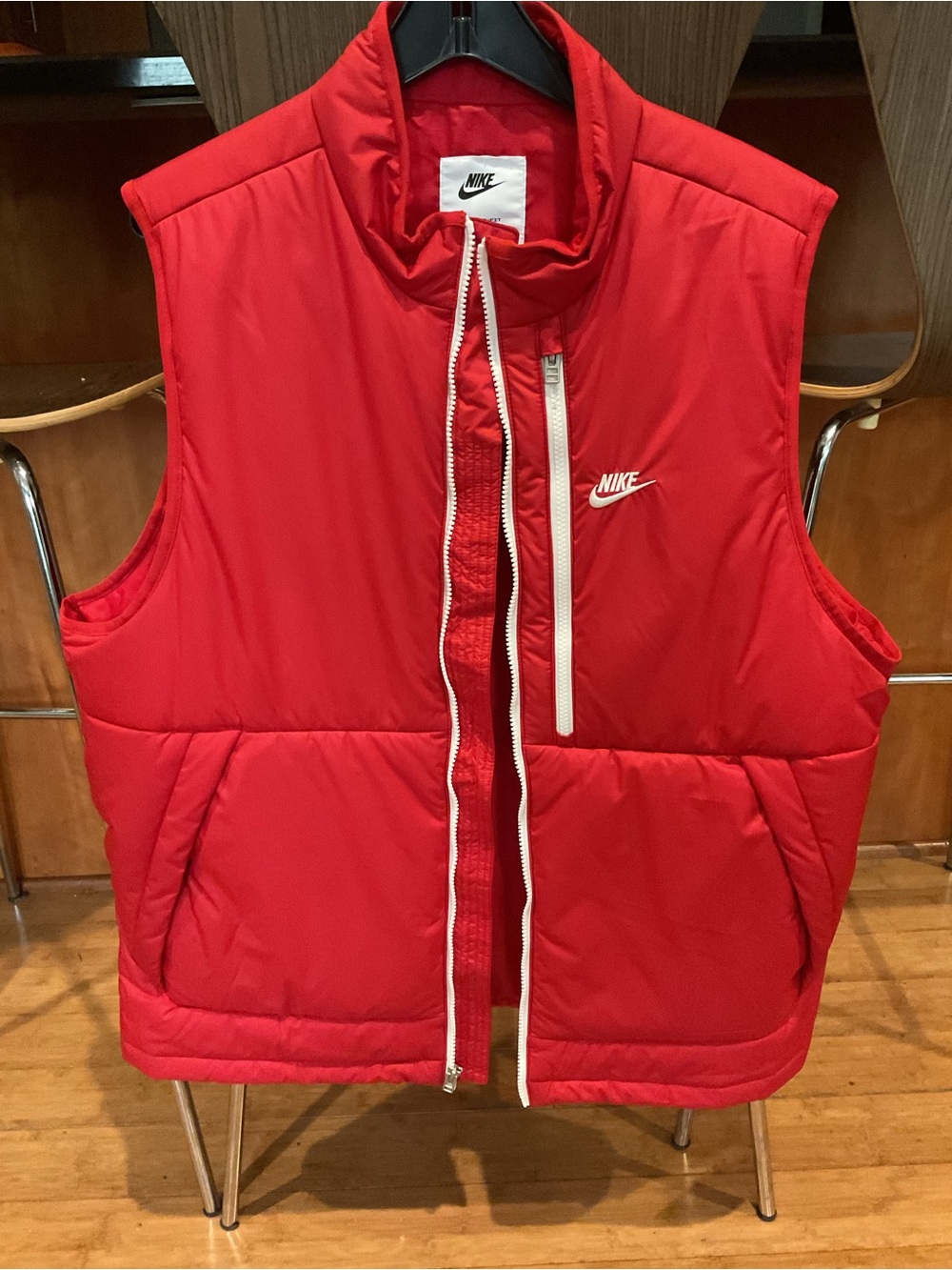 Nike Red Men's Puffer Vest with Zippered Chest Pocket